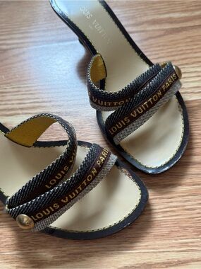 Louis Vuitton Brown & Tan Strappy Heeled Sandals